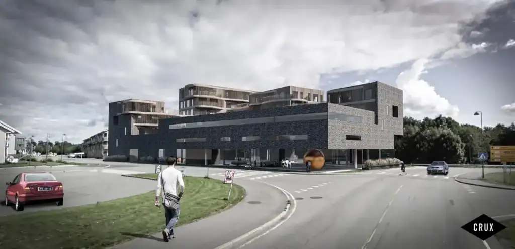 Innovativt bygningselement i moderne arkitektur harmonerer med Oslos bybilde - Ageco, bærekraftige og funksjonelle løsninger for næringsbygg.